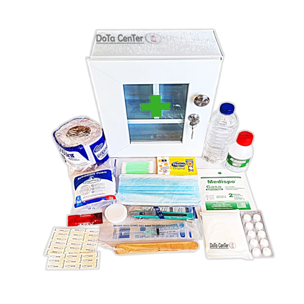 Botiquin metalico esencial con dotación y medicamentos ideal para primeros auxilios