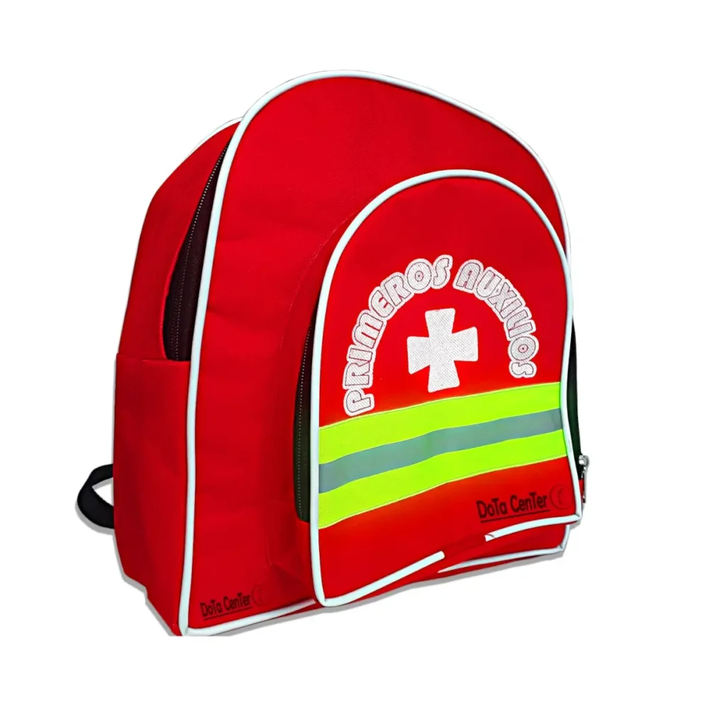Botiquín tipo morral grande portátil de primeros auxilios con dotación completa para locales , oficinas y comercios.