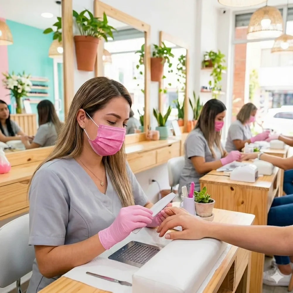 Tapabocas desechables de color rosado ideales para estéticas y salones de belleza
